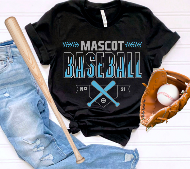 (YourTeam) Baseball Crossed Bats (include team name, number and 2 colors in personalization box)