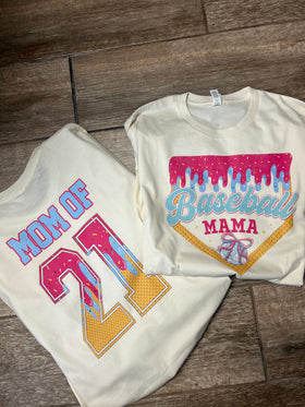 In-Stock Baseball/Softball Mom Tee (include base/softball and then name and #)