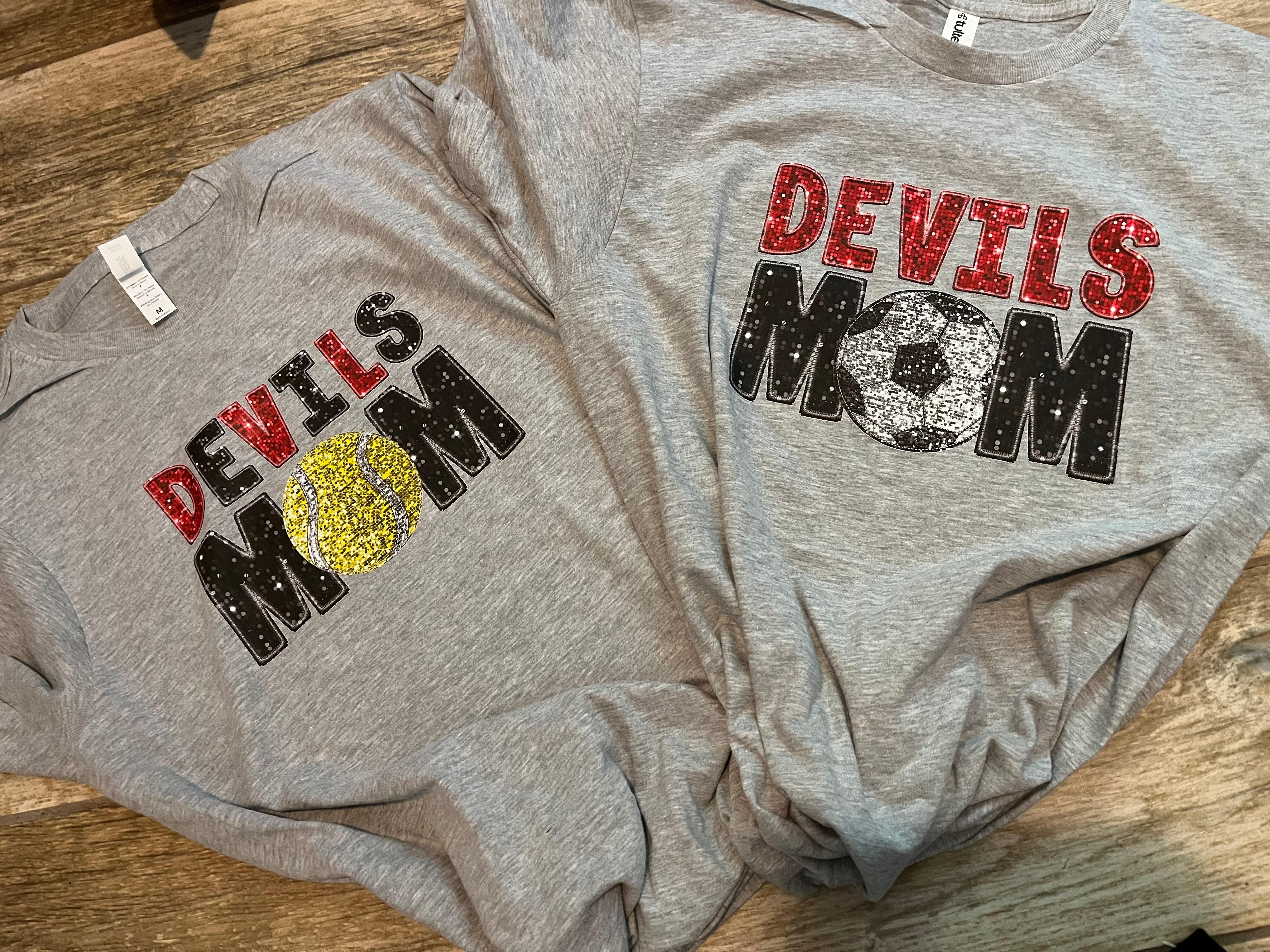 Red Devil Faux Sequin Sports Mom (or other name)