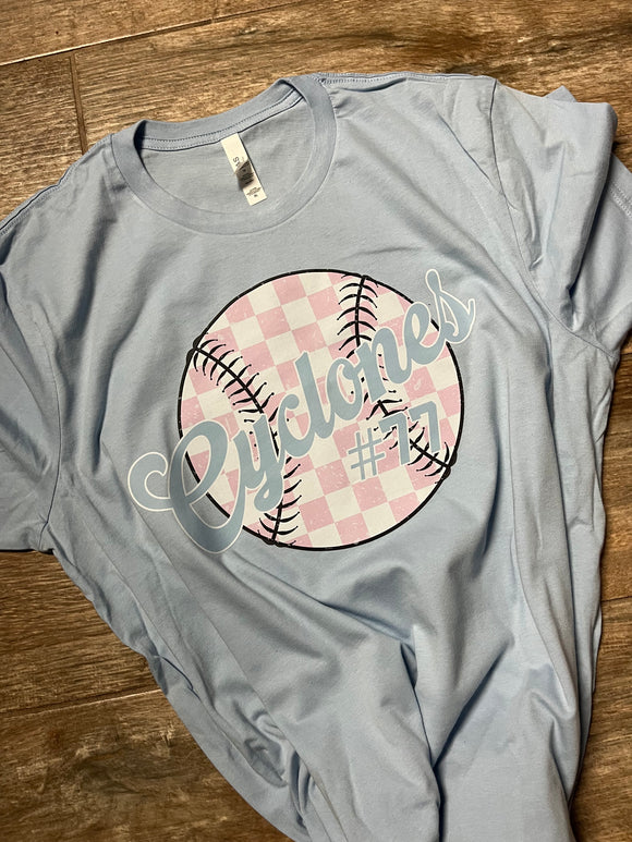 (YourTeam) Pink Checkered Baseball/Softball (include team name and/or number in personalization box)