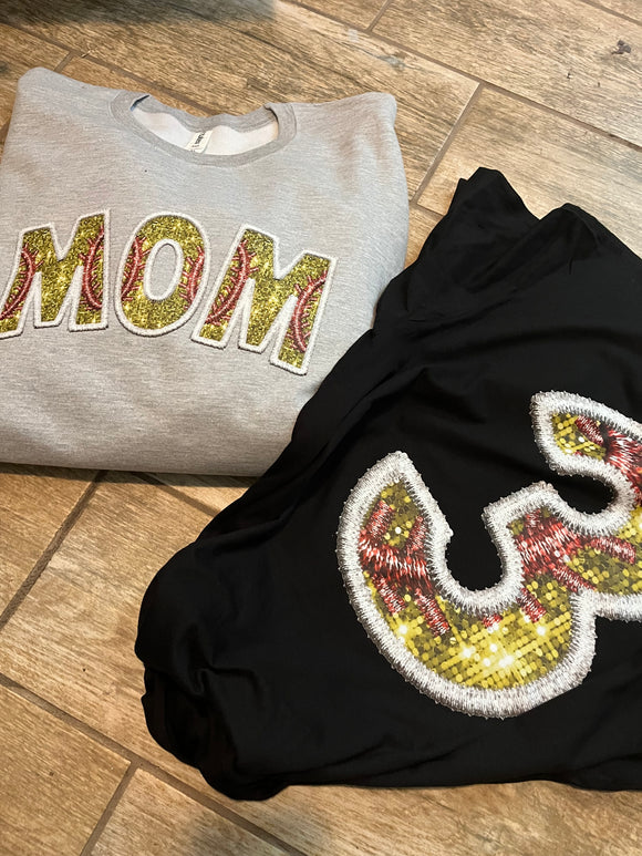Faux-Sequin/Embroidery Softball Mom