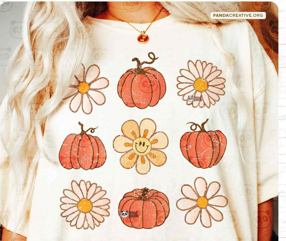 Pumpkins and flowers