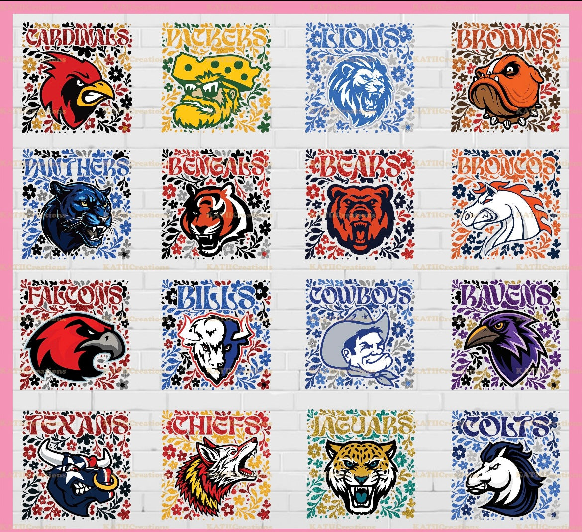 Floral Football Mascots (include team in personalization box)