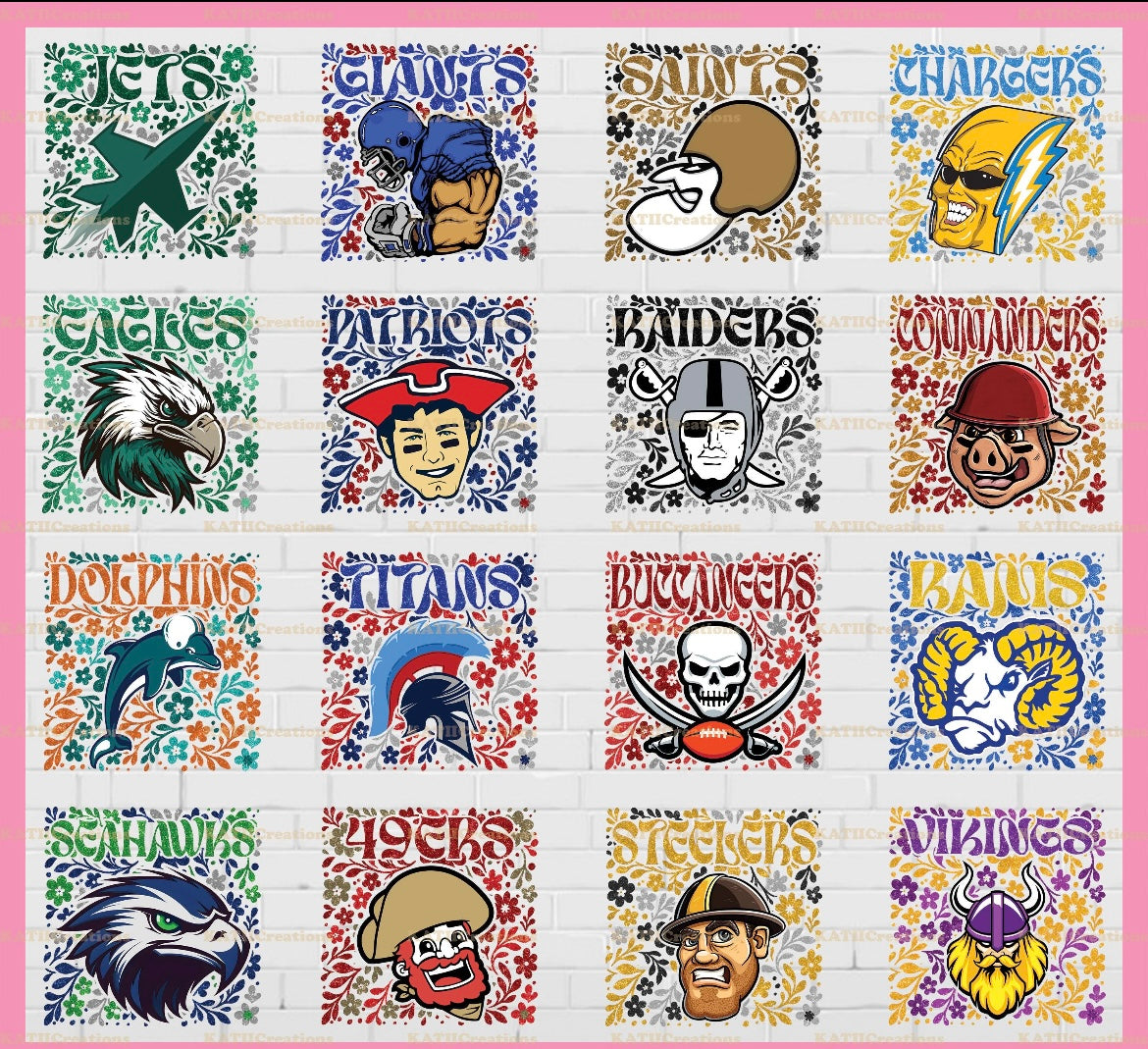Floral Football Mascots (include team in personalization box)
