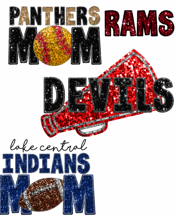 Custom Faux Sequin Print Sports Mom (Choose 2 colors and sport)