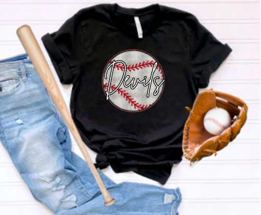 Faux-Sequin Devils Baseball