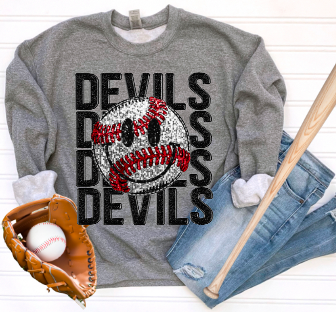 Devils Faux-Sequin Smiley