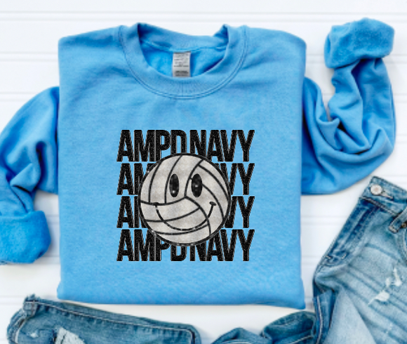 Faux-Sequin AMPD Navy VBC Volleyball Smiley