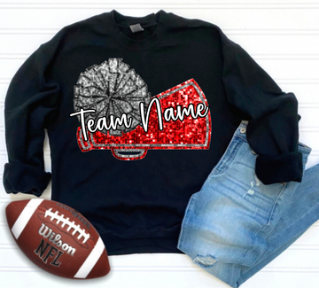 Custom Faux- Sequin Cheer Name - pom and megaphone