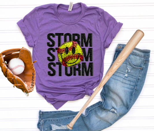 Faux-Sequin Storm Softball Smiley