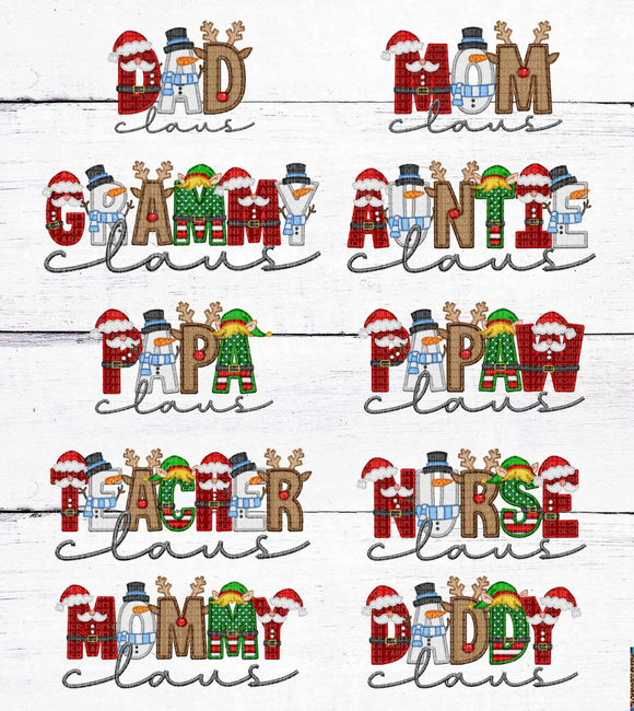Family Claus with Sleeve Detail (See All Options- custom names not available)