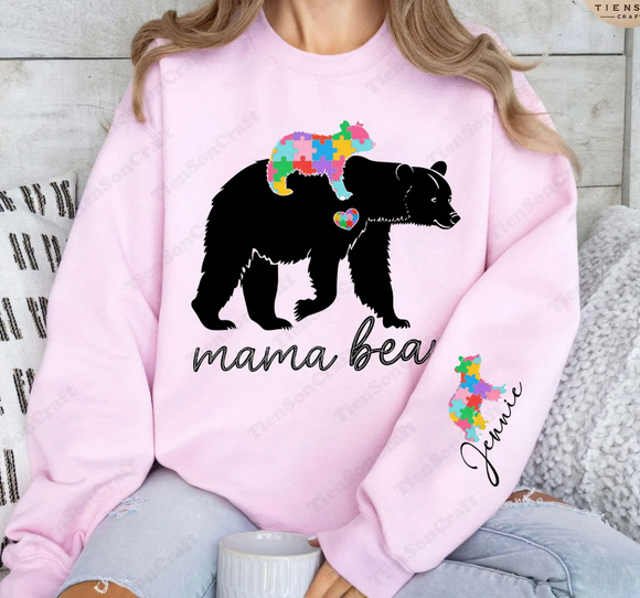 Autism Bear Mama Crewneck w/sleeve detail