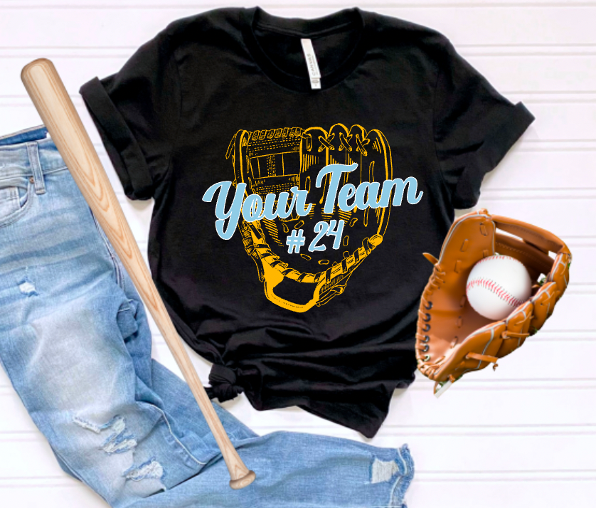 (YourTeam) Baseball Softball Sketch Glove - include team name, up to 2 colors and number in personalization box