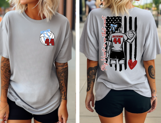 (YourTeam) Volleyball Heart on Court - will automatically have back design (do not choose upgrade)