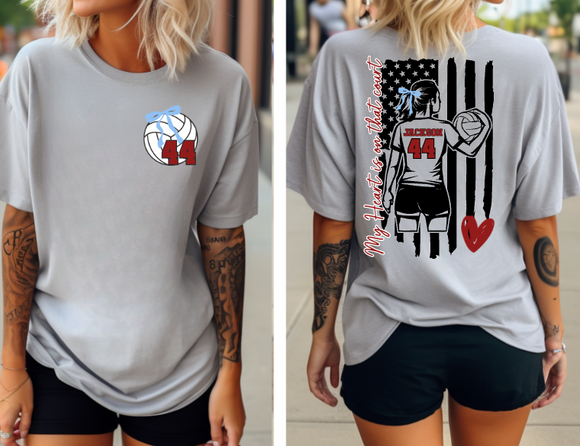 (YourTeam) Volleyball Heart on Court - will automatically have back design (do not choose upgrade)