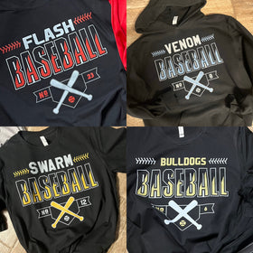 Crossed Bats Feb special *No Promo Codes* (Include team name and 2 colors in personalization box.  Default shirt color is black.  If you'd like a different color for the shirt, specify in box as well)