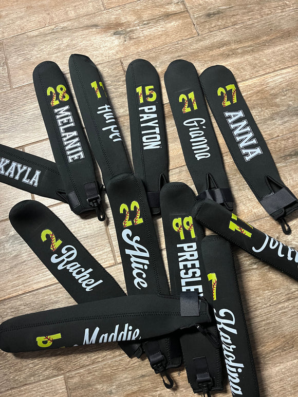 Neoprene Bat Covers (include number and name in personalization box) If you include a logo, email it to kassi@msoshop (dotcom)