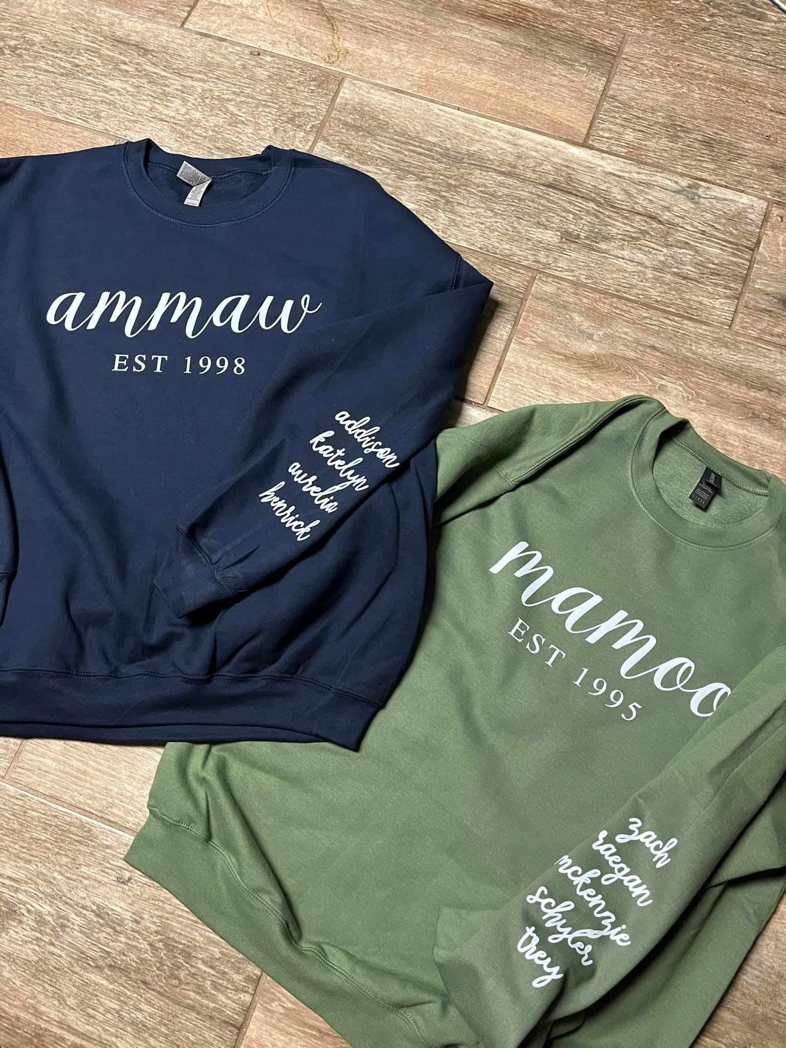 Simple Family Script Crewneck with Sleeve Detail