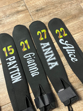 Neoprene Bat Covers (include number and name in personalization box) If you include a logo, email it to kassi@msoshop (dotcom)