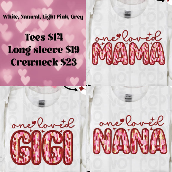 One Loved Family Special (include name and optional names for sleeve in personalization box)