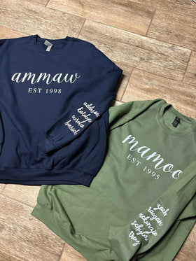 Simple Family Script Crewneck with Sleeve Detail - 0