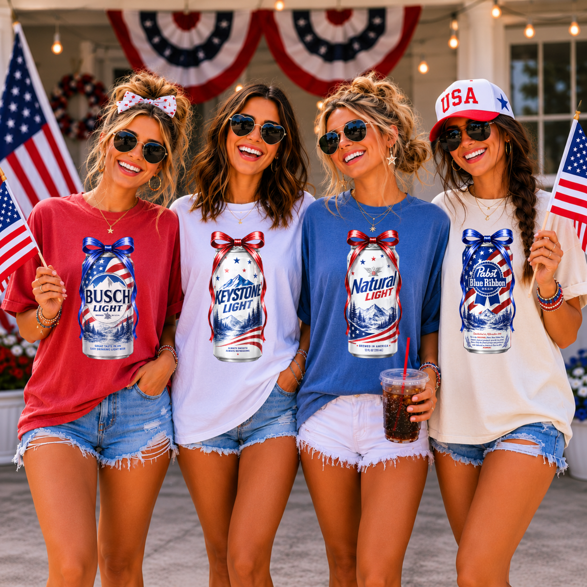 Patriotic Drinks w/Bows (include type in personalization box)