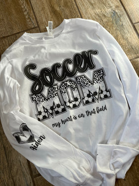 Soccer Mama- Heart on Field Sleeve