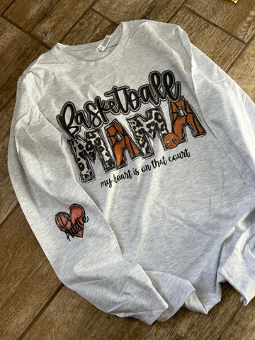 Basketball Mama- Heart on Court Sleeve