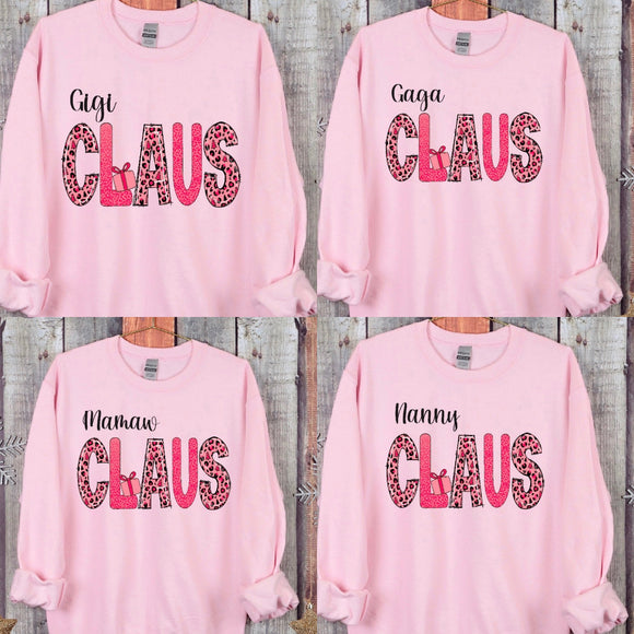 Pink Leopard Mama Claus/Personalized Name)