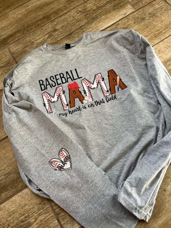 Baseball/Softball Mama Heart on Field Special (include name or number in personalization box)